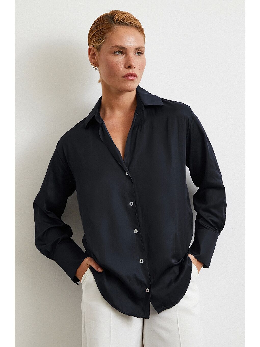 Diagonal Desen Gömlek Siyah