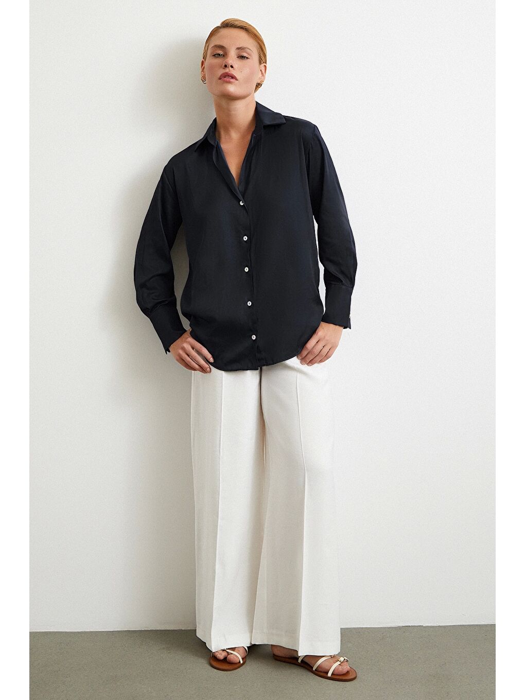 Diagonal Desen Gömlek Siyah-1