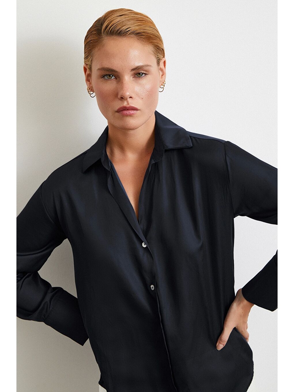 Diagonal Desen Gömlek Siyah-2