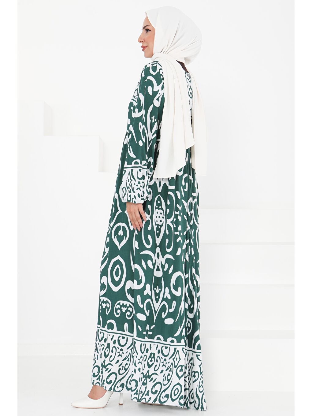 Yeşil Desenli Elbise Zümrüt - 27431-4