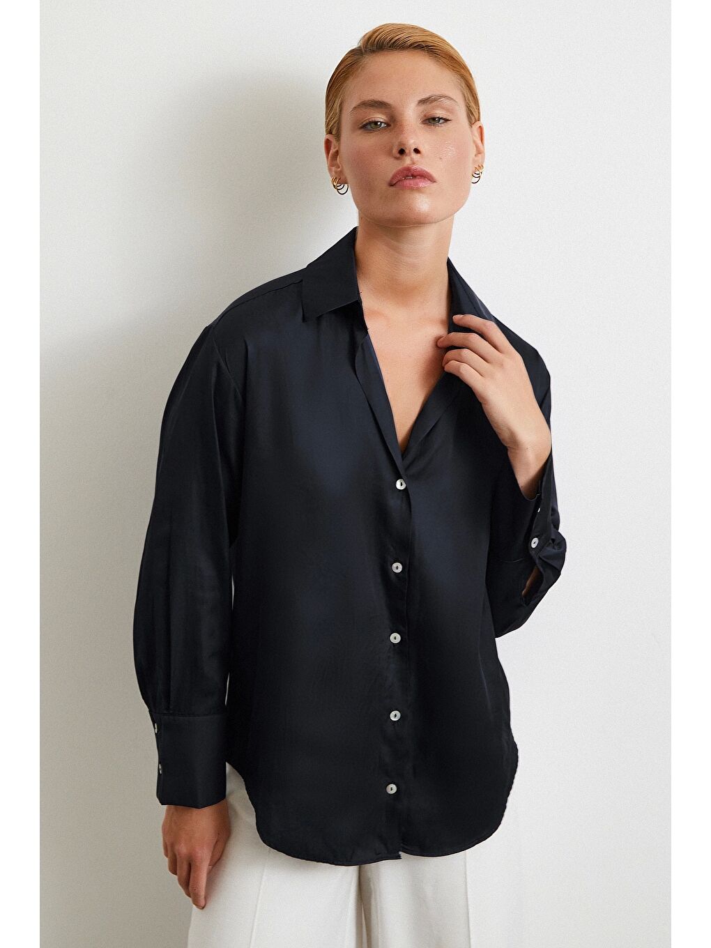 Diagonal Desen Gömlek Siyah-3