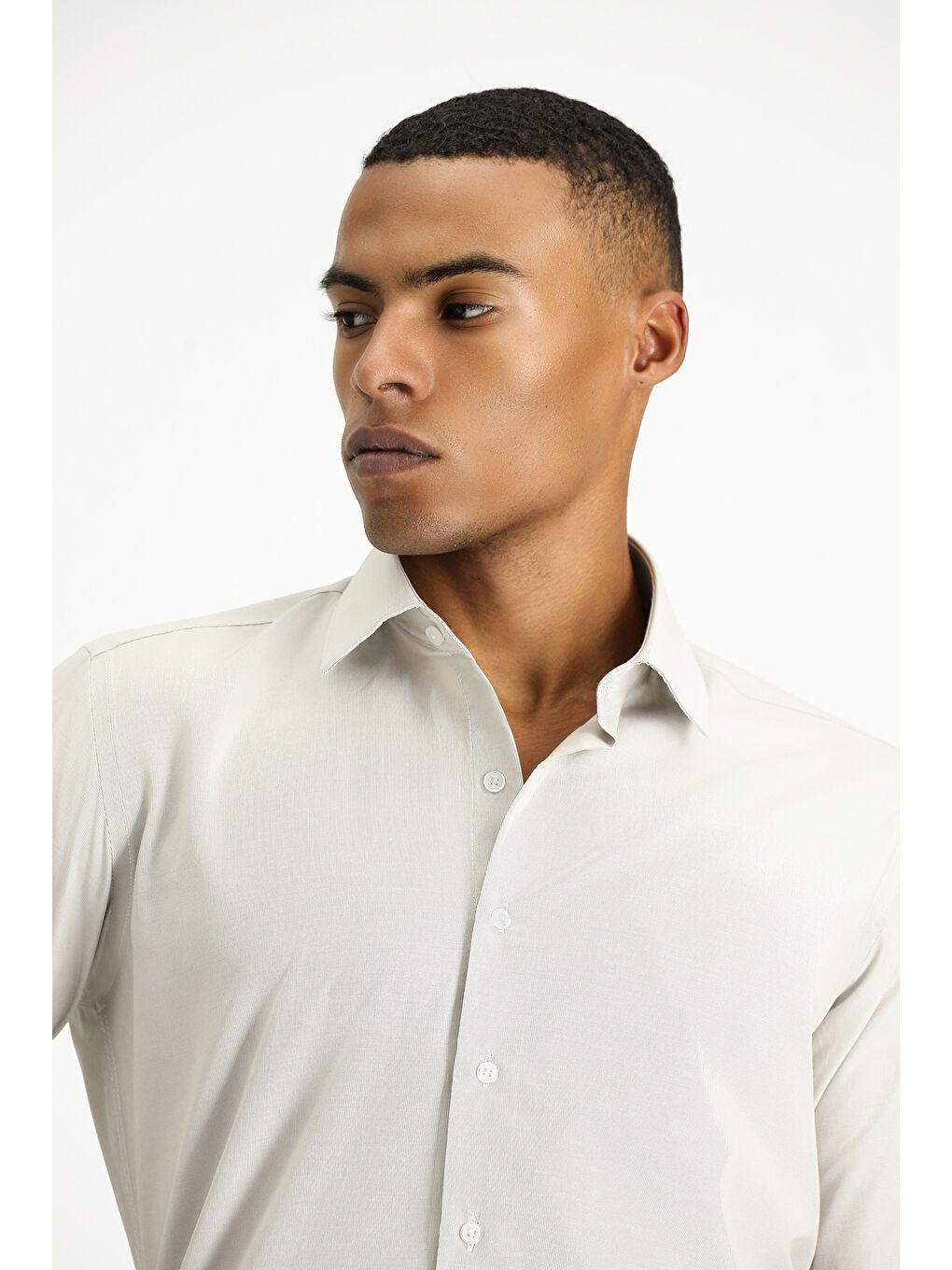 Bej Uzun Kol Slim Fit Dar Kesim Klasik Desenli Pamuklu Kolay Ütülenebilir Gömlek-2