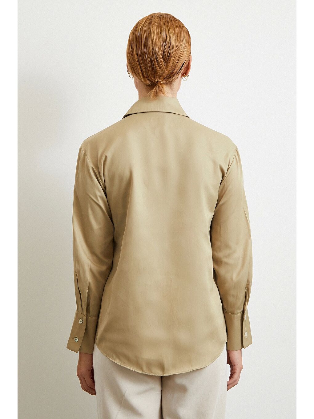 Diagonal Desen Gömlek Bej-5