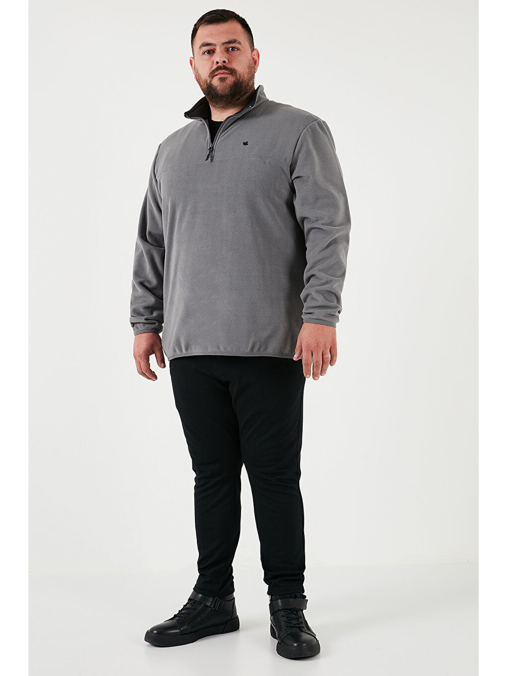 Gri Regular Fit Anti-Pilling Büyük Beden Dik Yaka Kışlık Şardonlu 2'li Paket Polar 5906001BS2-2