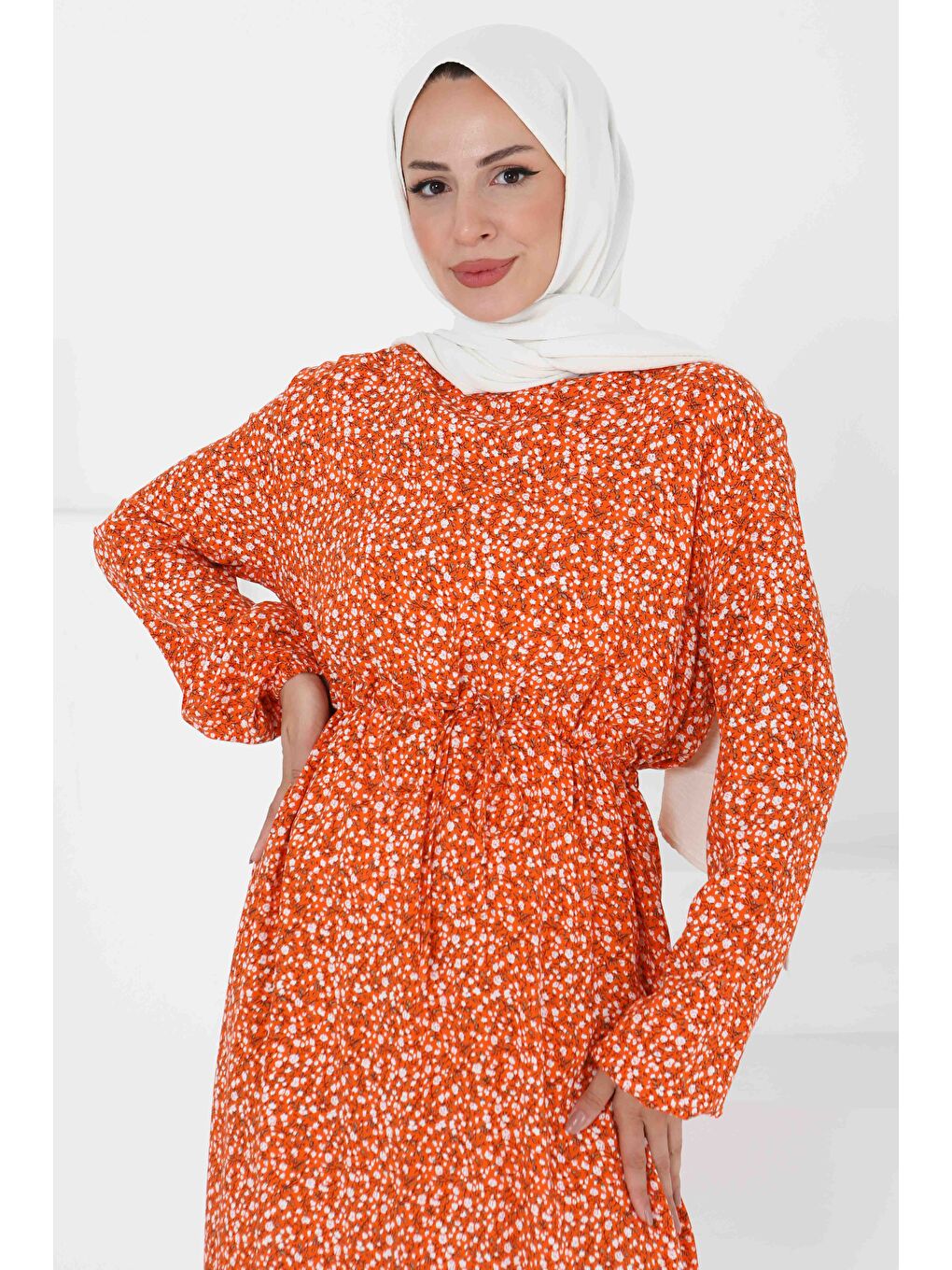 Turuncu Desenli Elbise Oranj - 27421-1