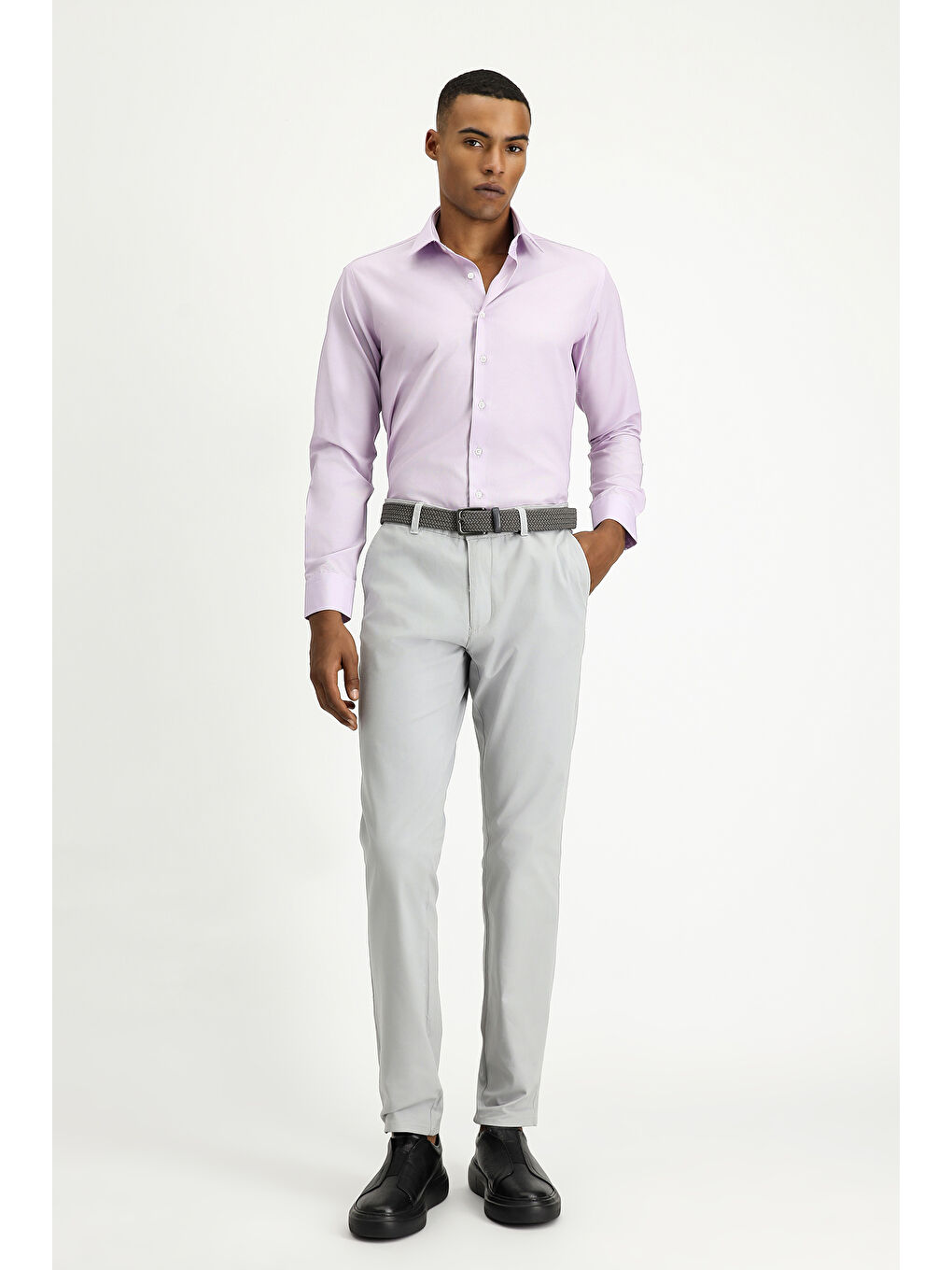 Pembe Uzun Kol Slim Fit Dar Kesim Klasik Desenli Pamuklu Kolay Ütülenebilir Gömlek