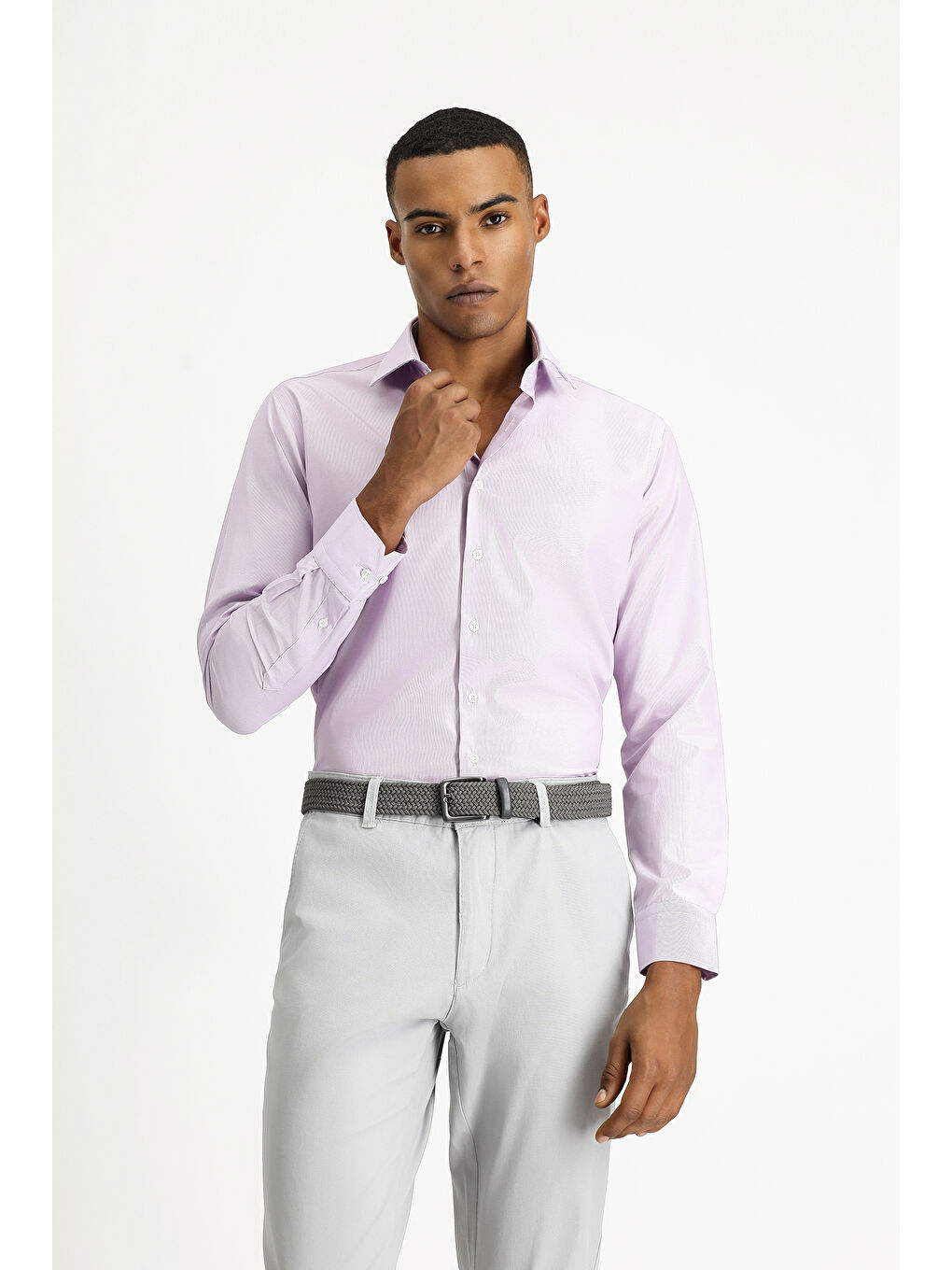 Pembe Uzun Kol Slim Fit Dar Kesim Klasik Desenli Pamuklu Kolay Ütülenebilir Gömlek-1