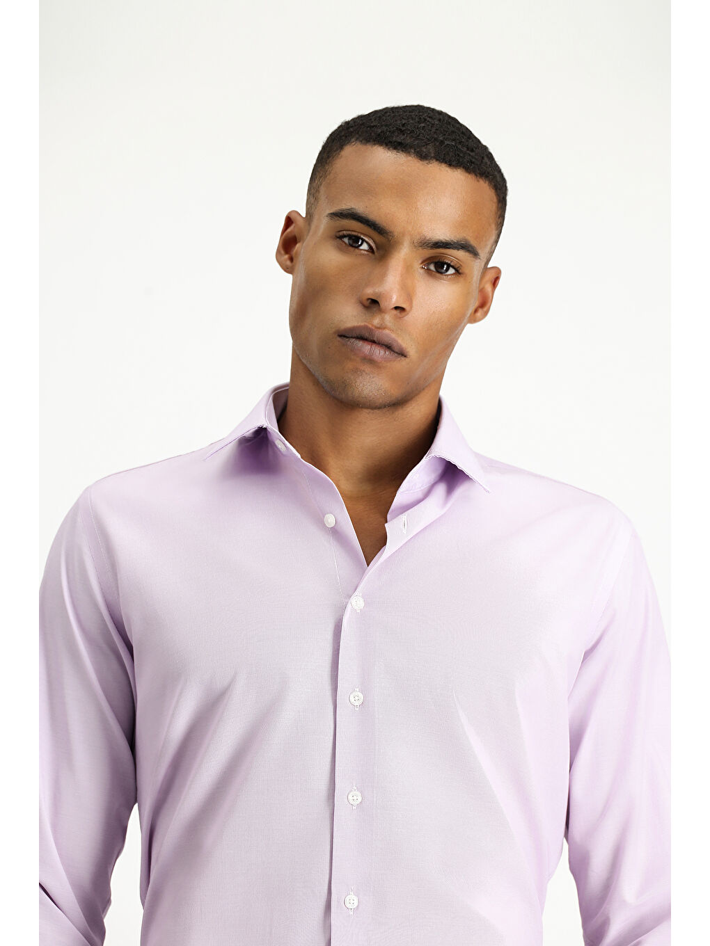 Pembe Uzun Kol Slim Fit Dar Kesim Klasik Desenli Pamuklu Kolay Ütülenebilir Gömlek-2