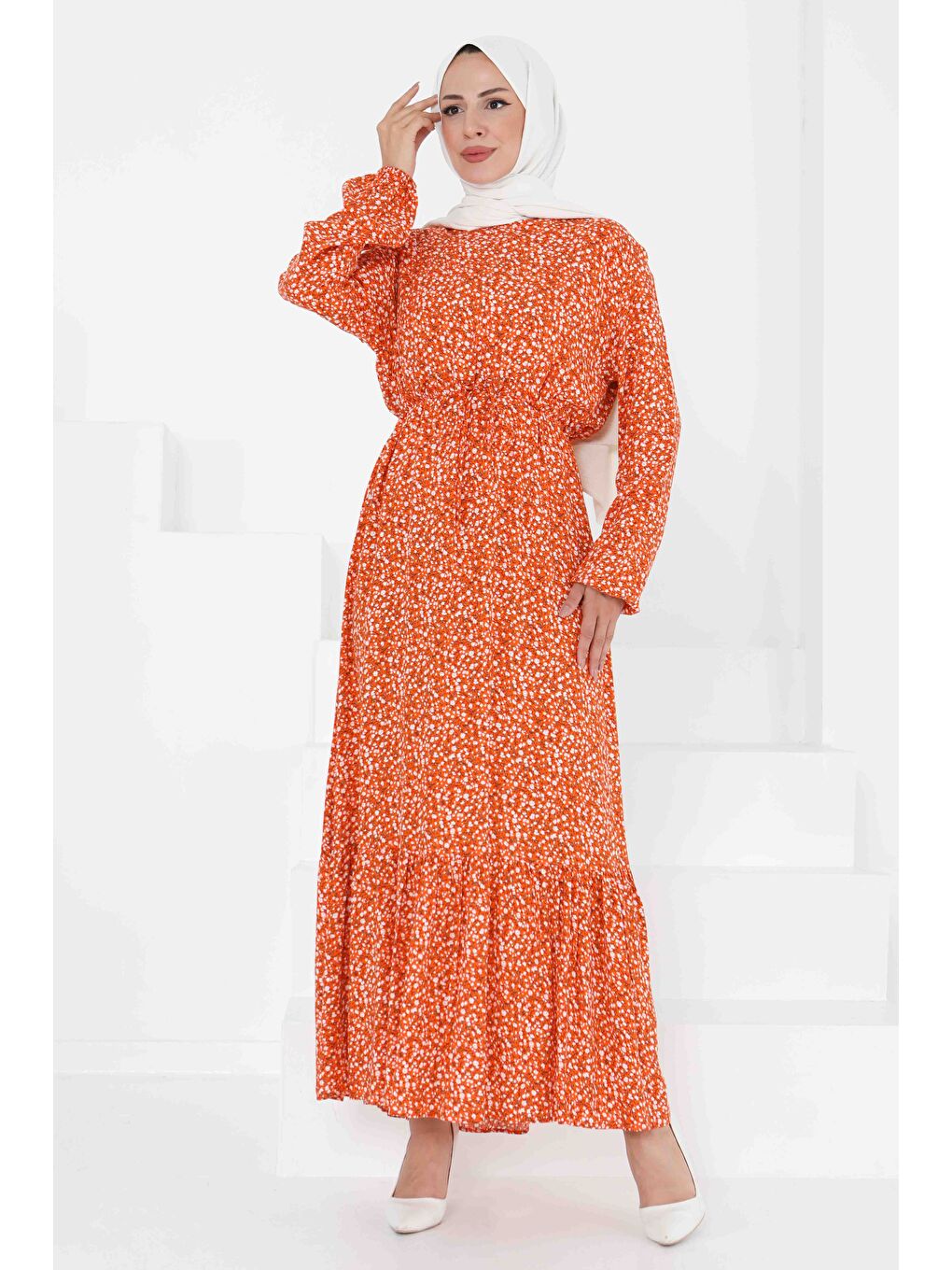 Turuncu Desenli Elbise Oranj - 27421-2