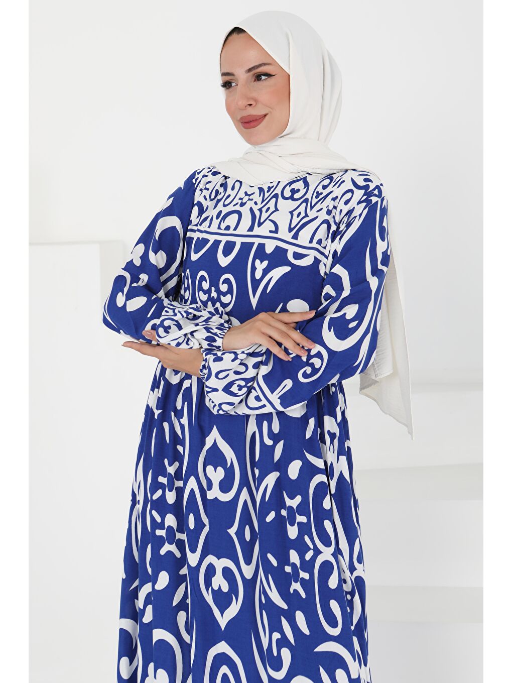 Mavi Desenli Elbise Saks - 27431-1