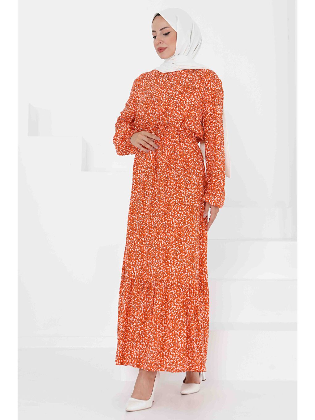 Turuncu Desenli Elbise Oranj - 27421-3