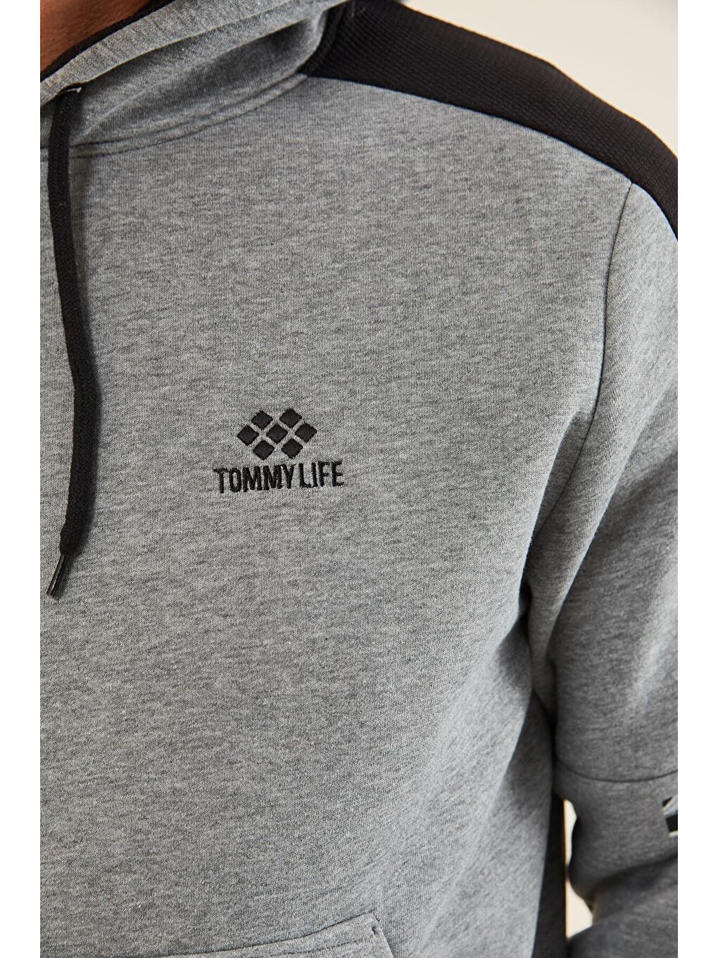 TOMMYLIFE Gri Melanj Kapüşonlu Erkek Sweatshirt - 88315 - 2