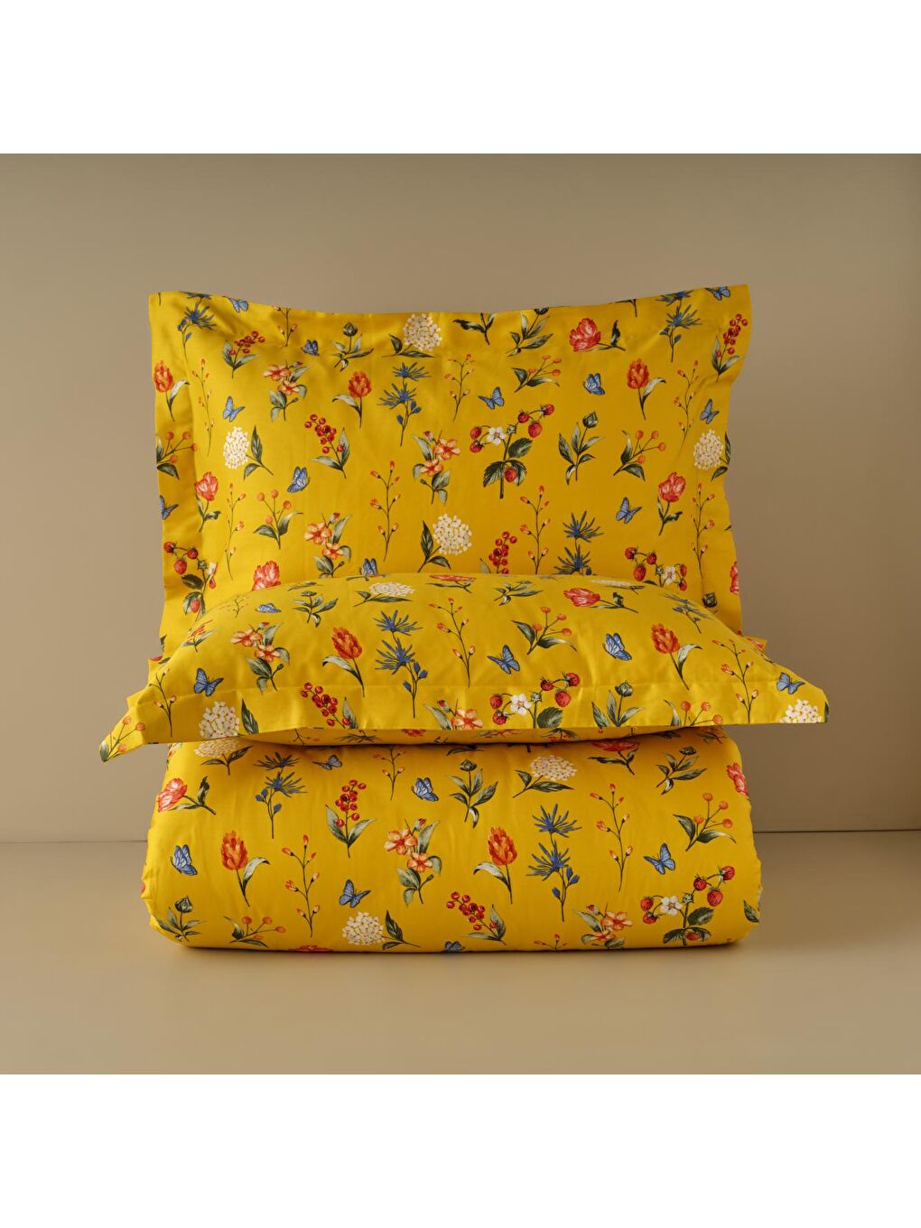 %100 Pamuk Saten Nicole Çift Kişilik Nevresim Takımı Koyu Sarı-1