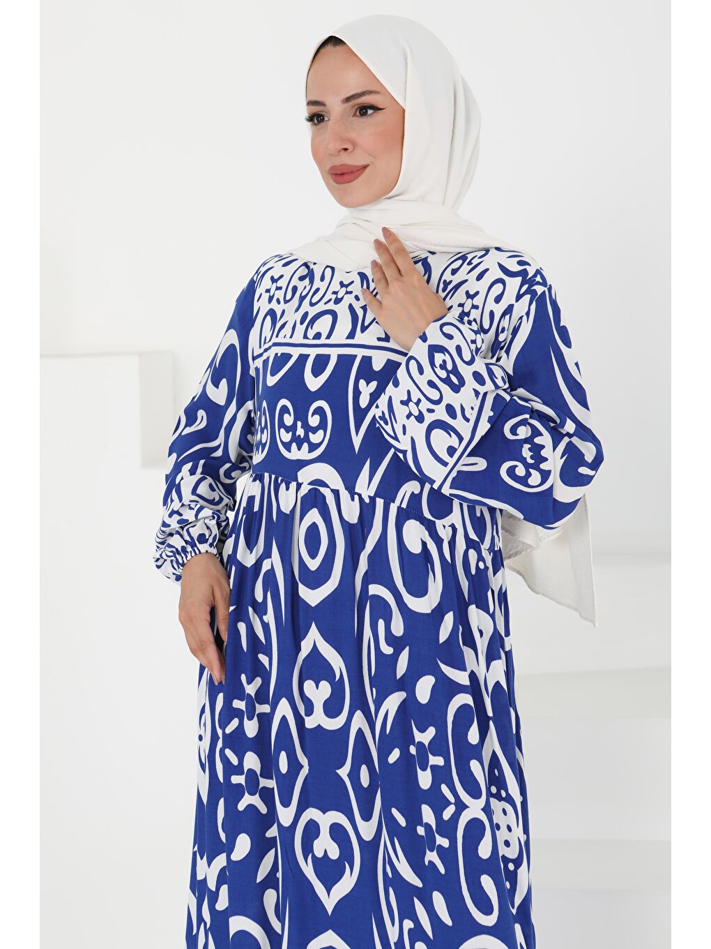 Mavi Desenli Elbise Saks - 27431-3