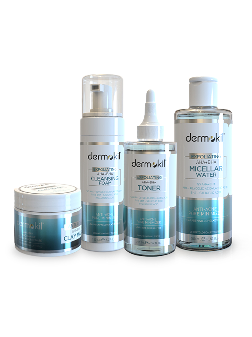 DERMOKIL Açık Gri-Beyaz Peeling Etkili Aha+Bha- Nıacınamıde Cilt Bakım Seti-1