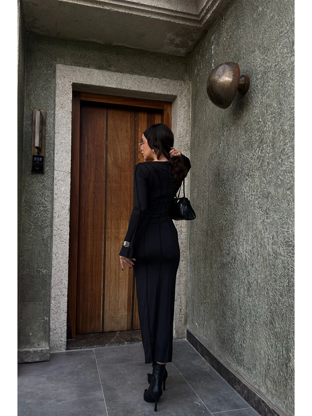 Karışık Kadın Siyah Ters Dikiş Elbise 1007-4773-5