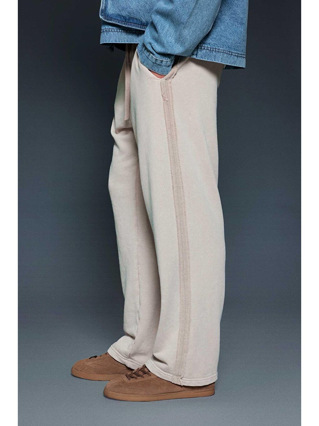 Bej Erkek Baggy Fit Yıkamalı Jogger Pantolon Taş-2