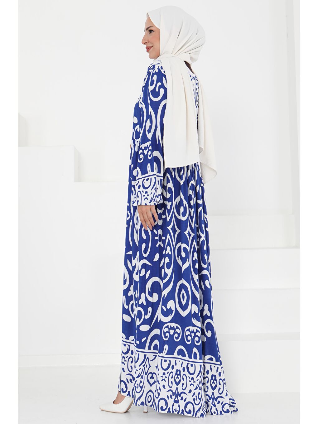 Mavi Desenli Elbise Saks - 27431-4