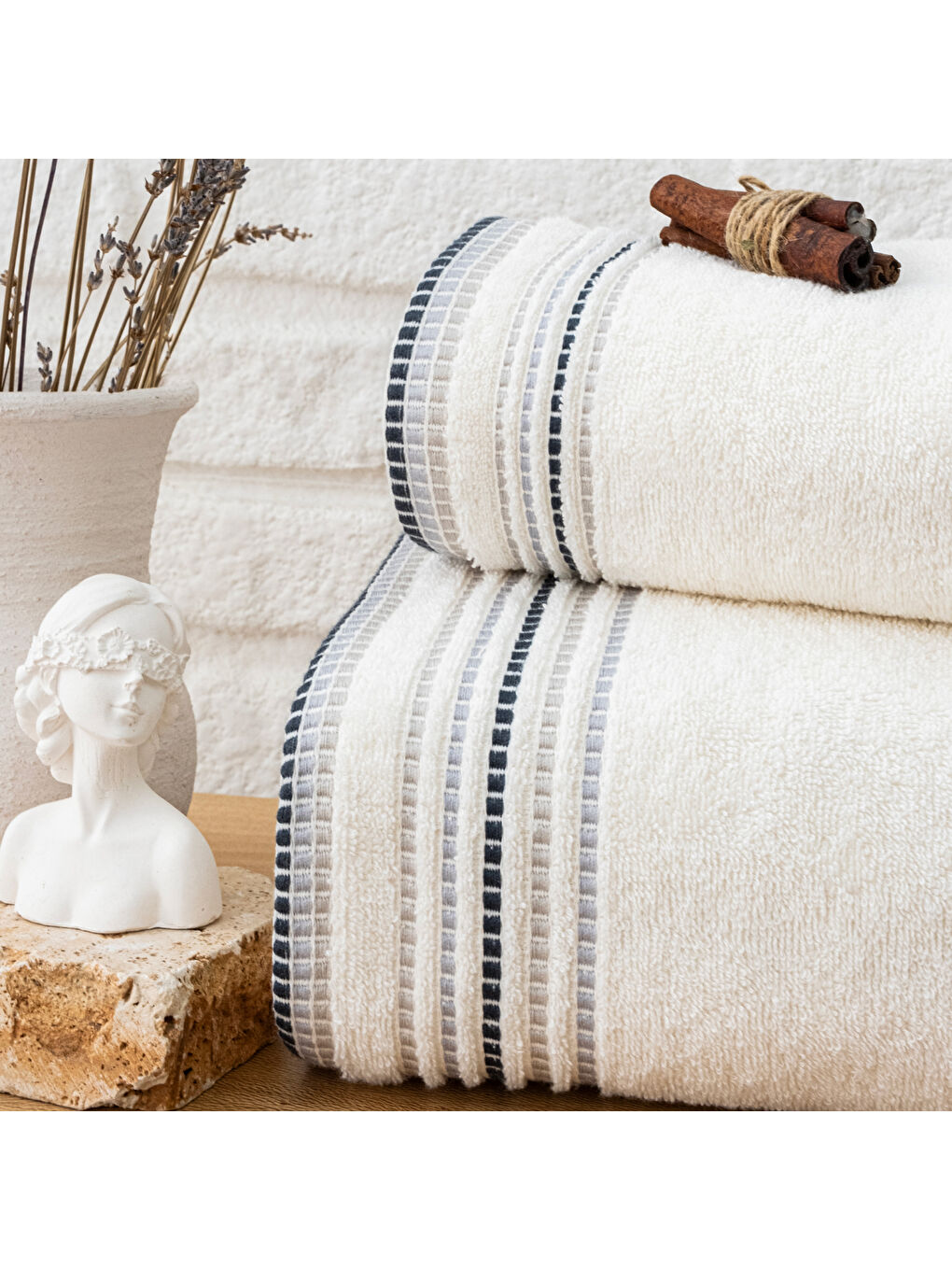 Ekru Home Rosy Armürlü Havlu 70x140 Cm-Krem-3