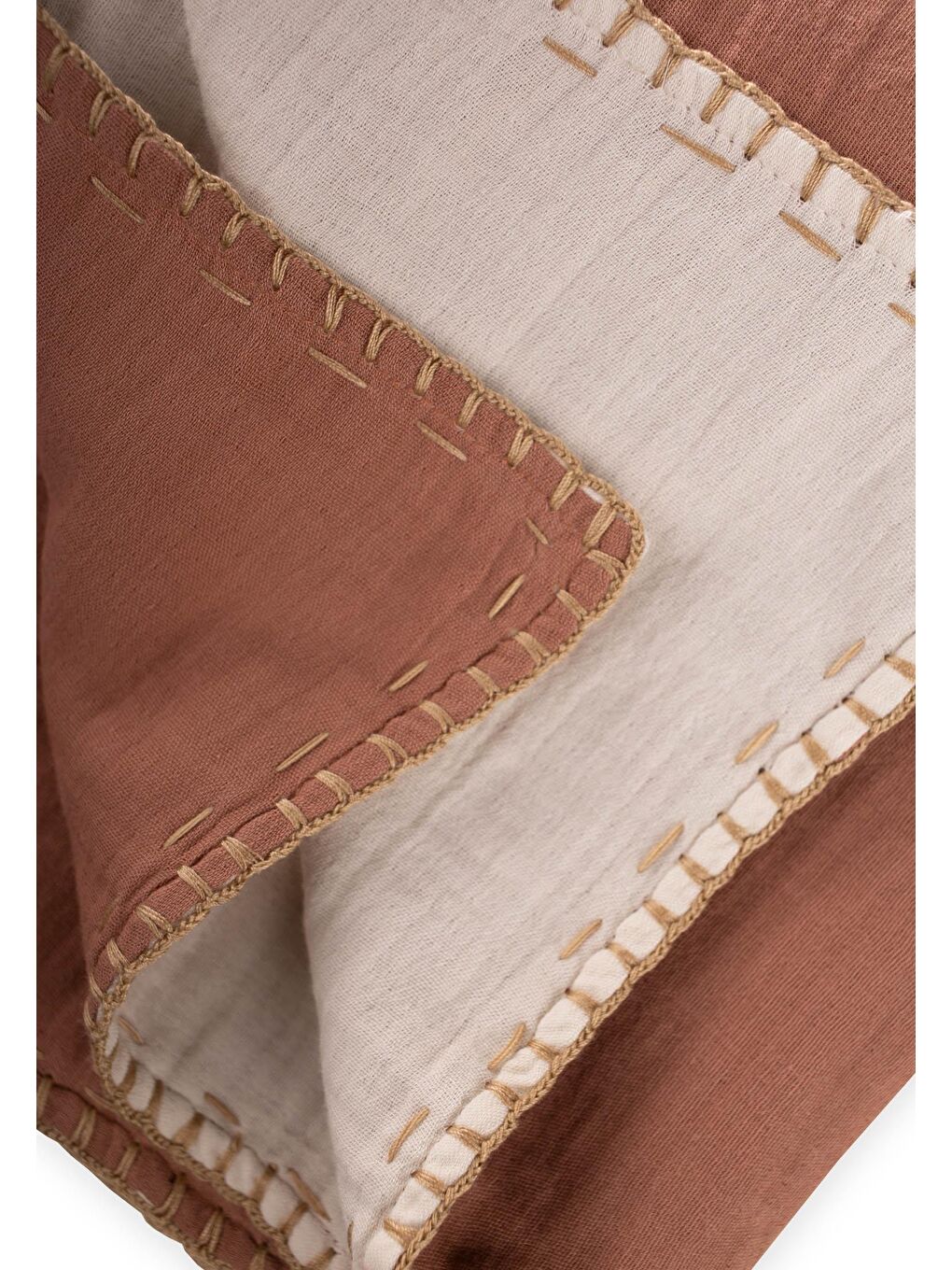 Kahverengi Müslin Çift Taraflı El İşili Bebek Battaniye (Yıkanmıştır) 100X100 Cm Naturel Kahve-3