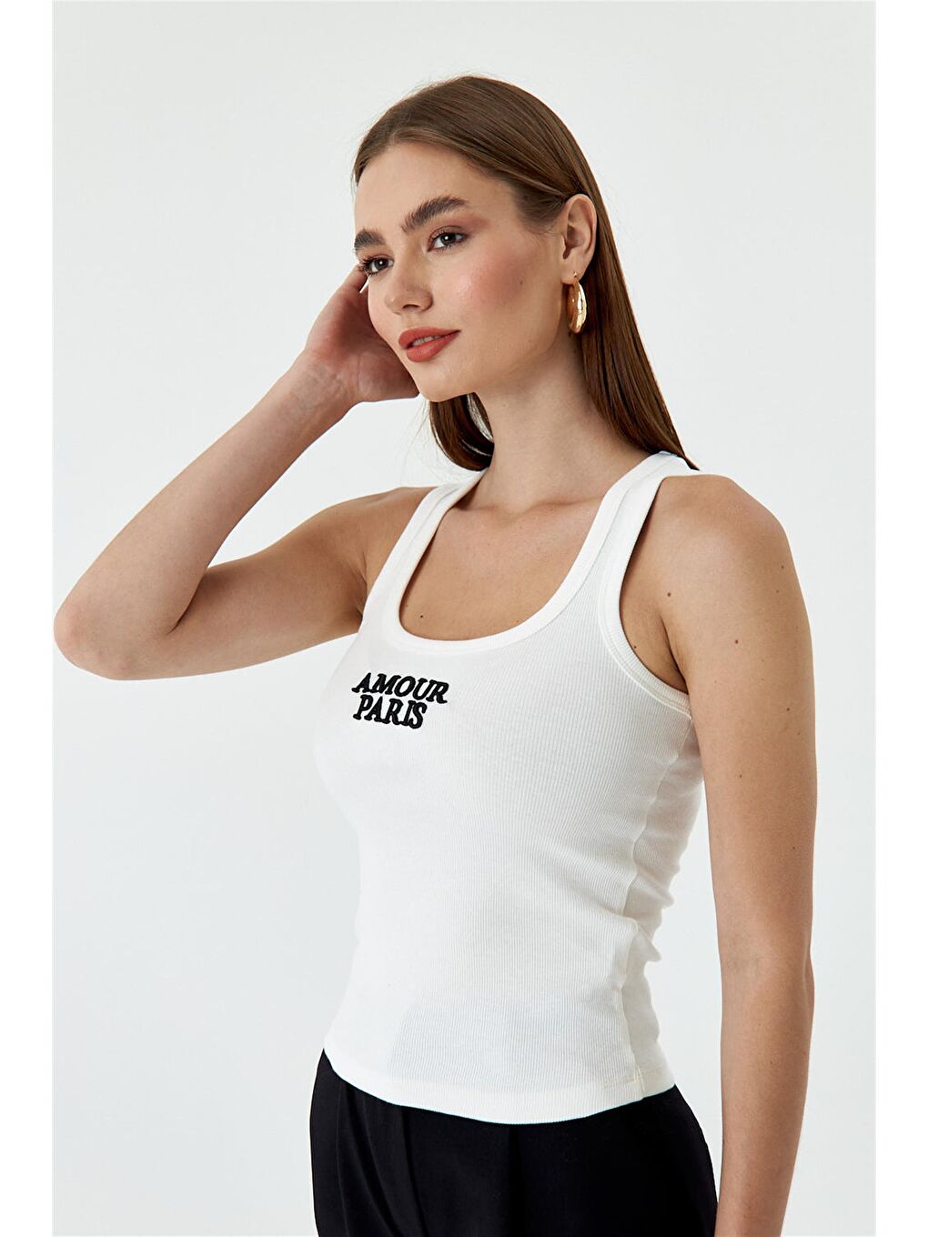 Fitilli Basic Nakışlı Ekru Kadın Atlet-2