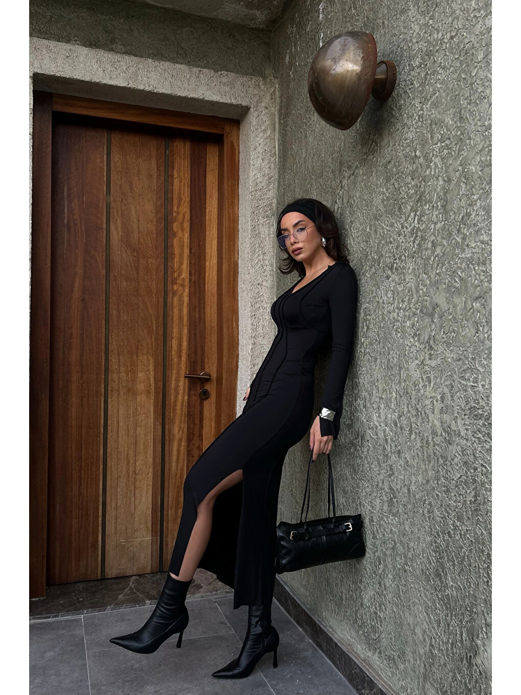 Karışık Kadın Siyah Ters Dikiş Elbise 1007-4773-6