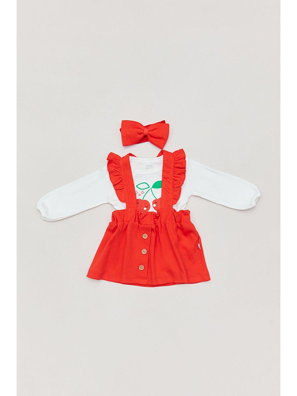 Turuncu Baskılı Kız Bebek  Tokalı Takım