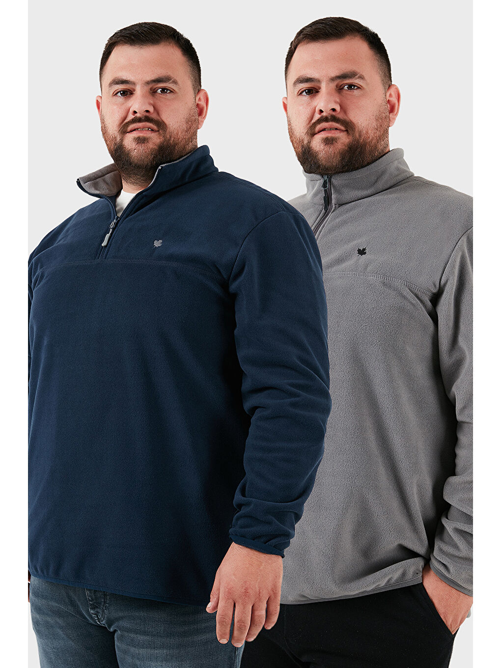 Gri Regular Fit Anti-Pilling Büyük Beden Dik Yaka Kışlık Şardonlu 2'li Paket Polar 5906001BS2