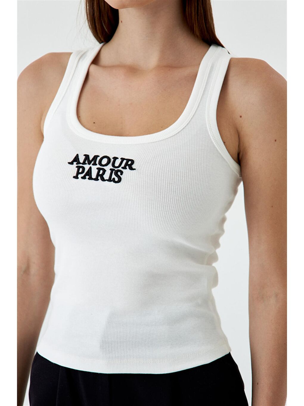 Fitilli Basic Nakışlı Ekru Kadın Atlet-6