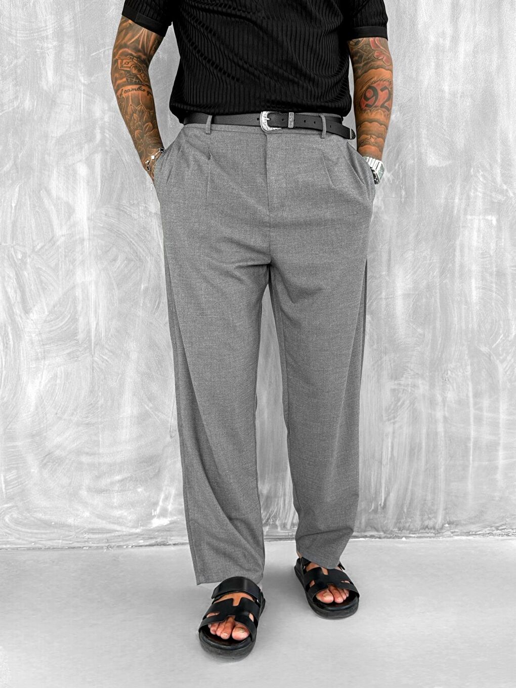 Erkek Baggy Fit Kumaş Pantolon Antrasit-2