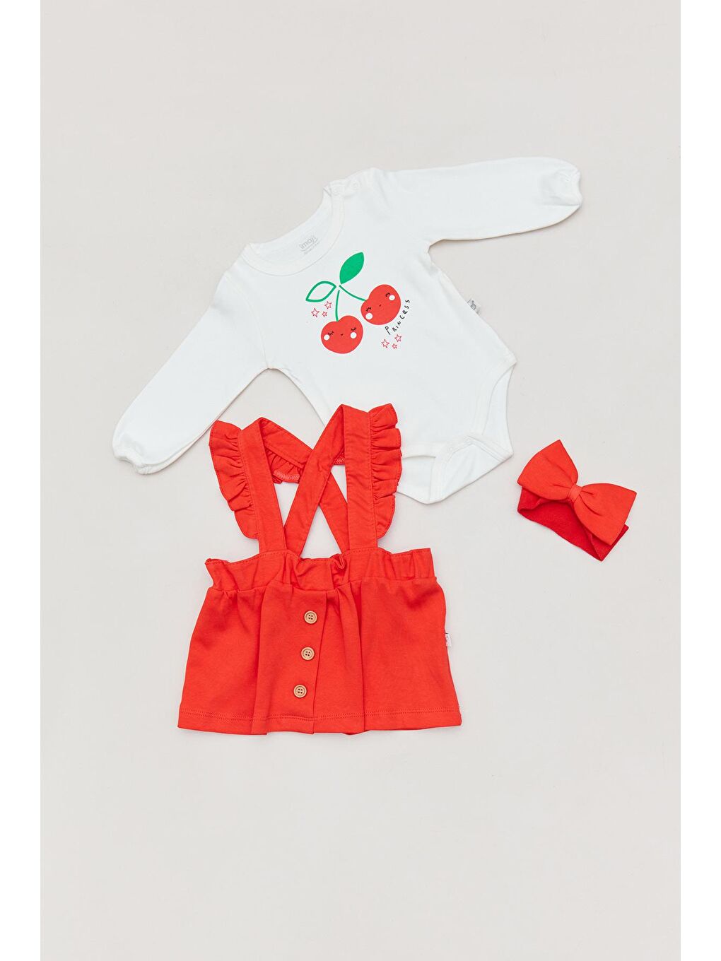 Turuncu Baskılı Kız Bebek  Tokalı Takım-2