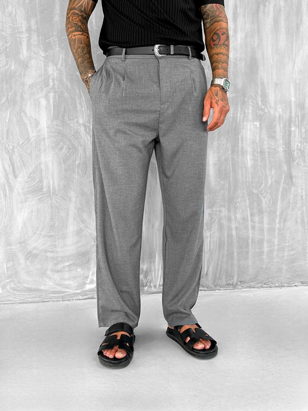 Erkek Baggy Fit Kumaş Pantolon Antrasit-3