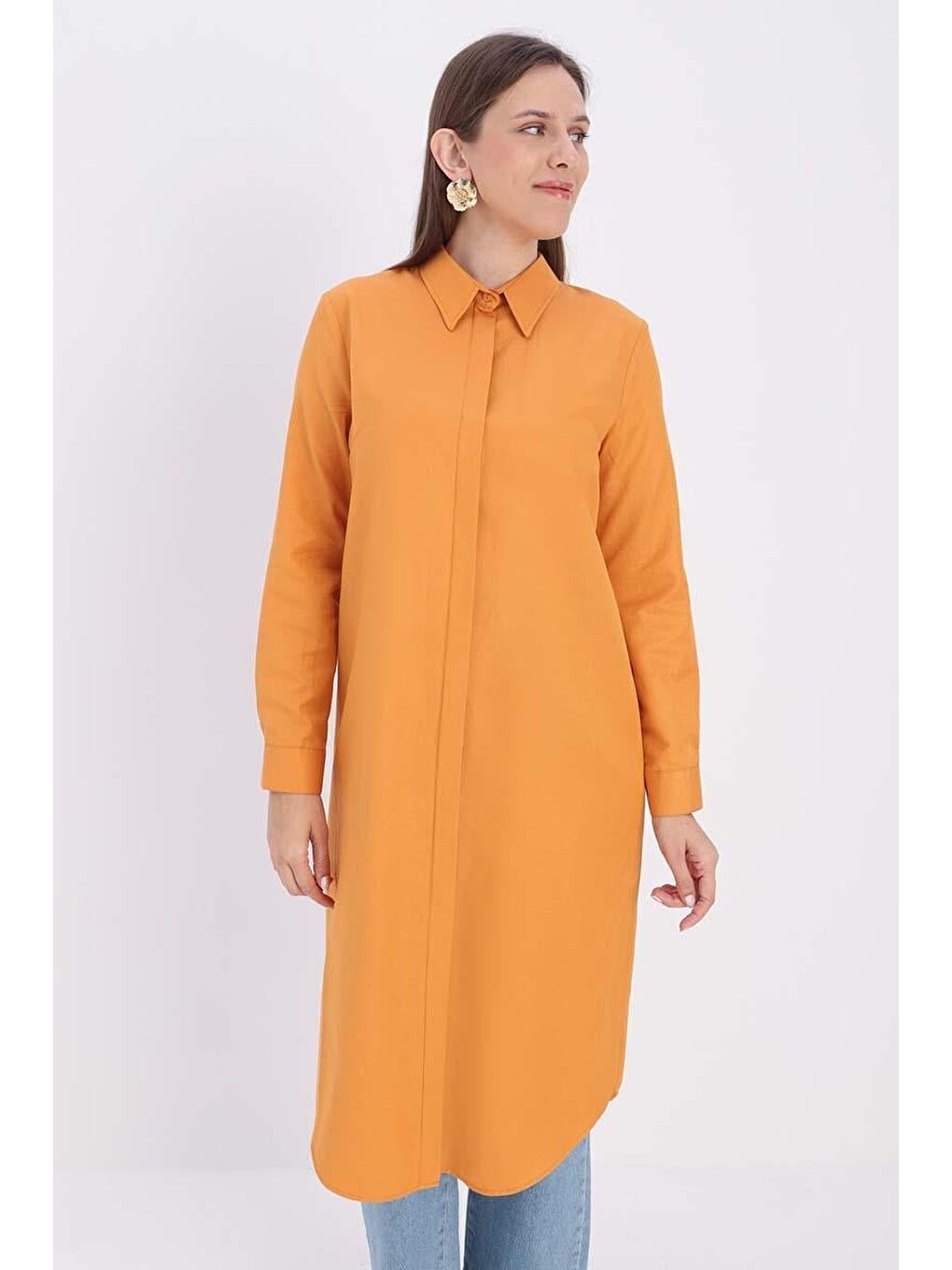 Kahverengi Taba-Gizli Patlı Uzun Gömlek