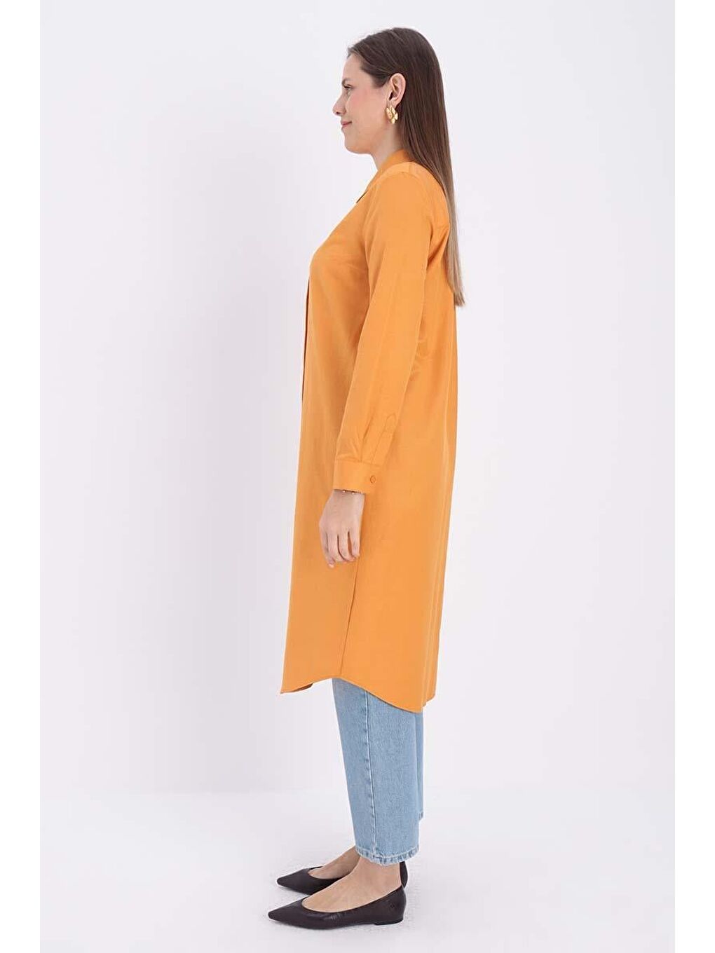 Kahverengi Taba-Gizli Patlı Uzun Gömlek-2