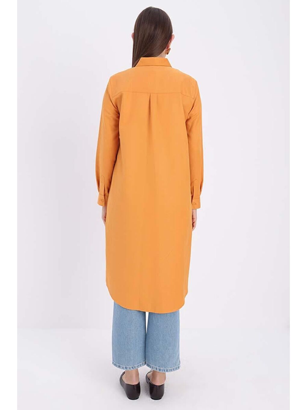 Kahverengi Taba-Gizli Patlı Uzun Gömlek-3