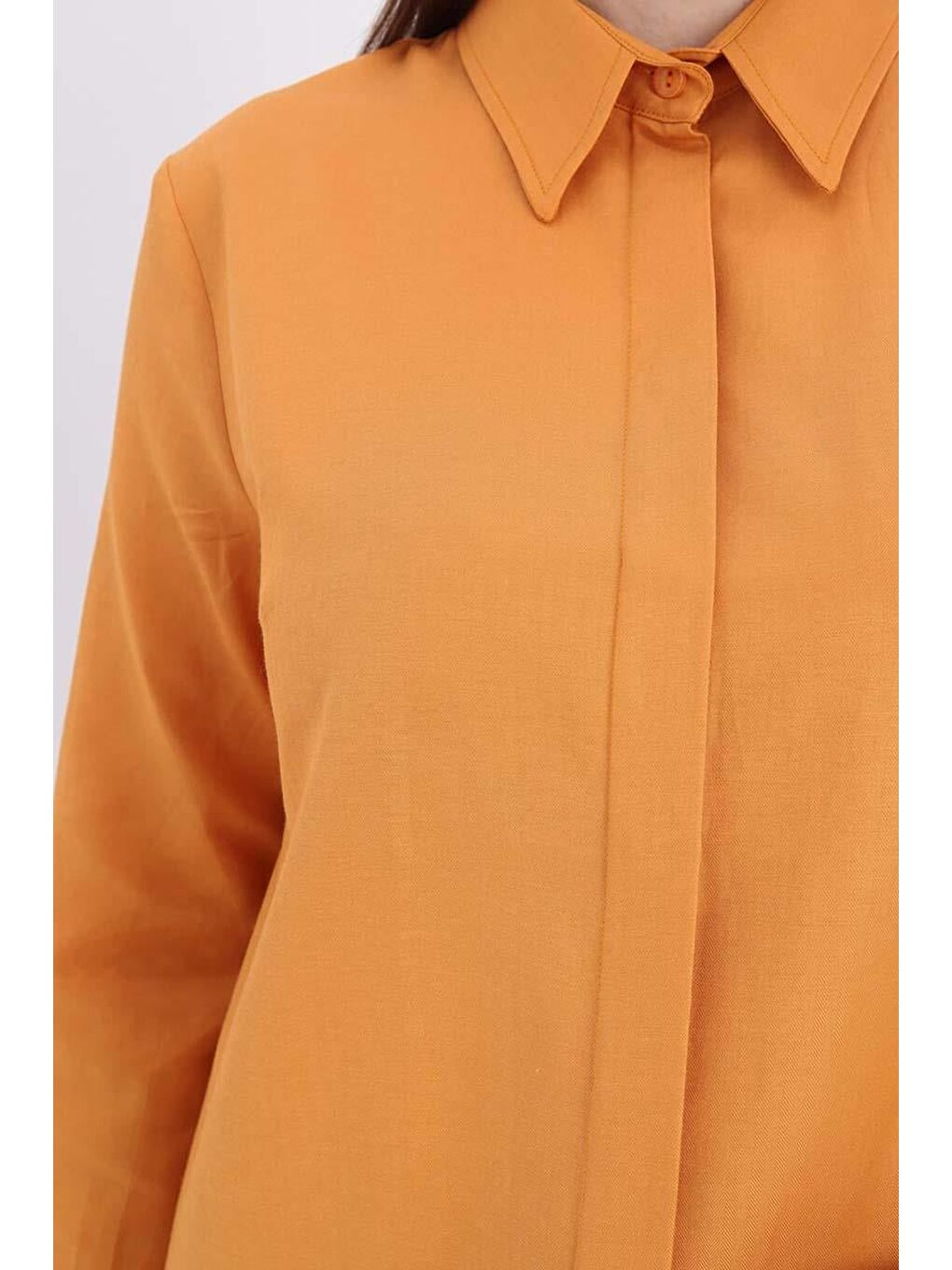 Kahverengi Taba-Gizli Patlı Uzun Gömlek-4