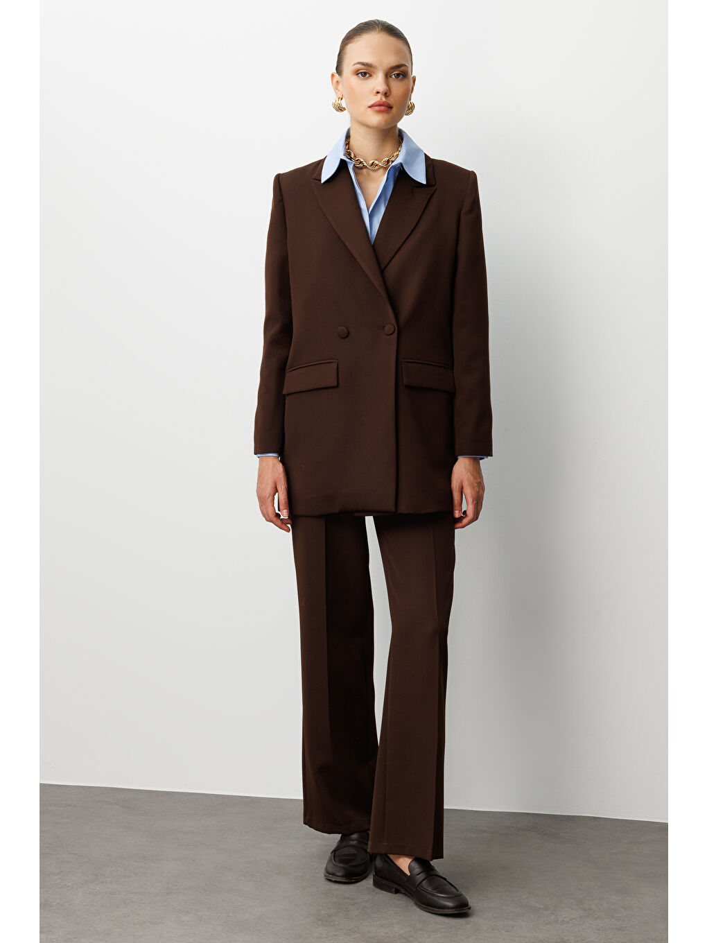 Oversize Kahverengi Kruvaze Blazer Ceket