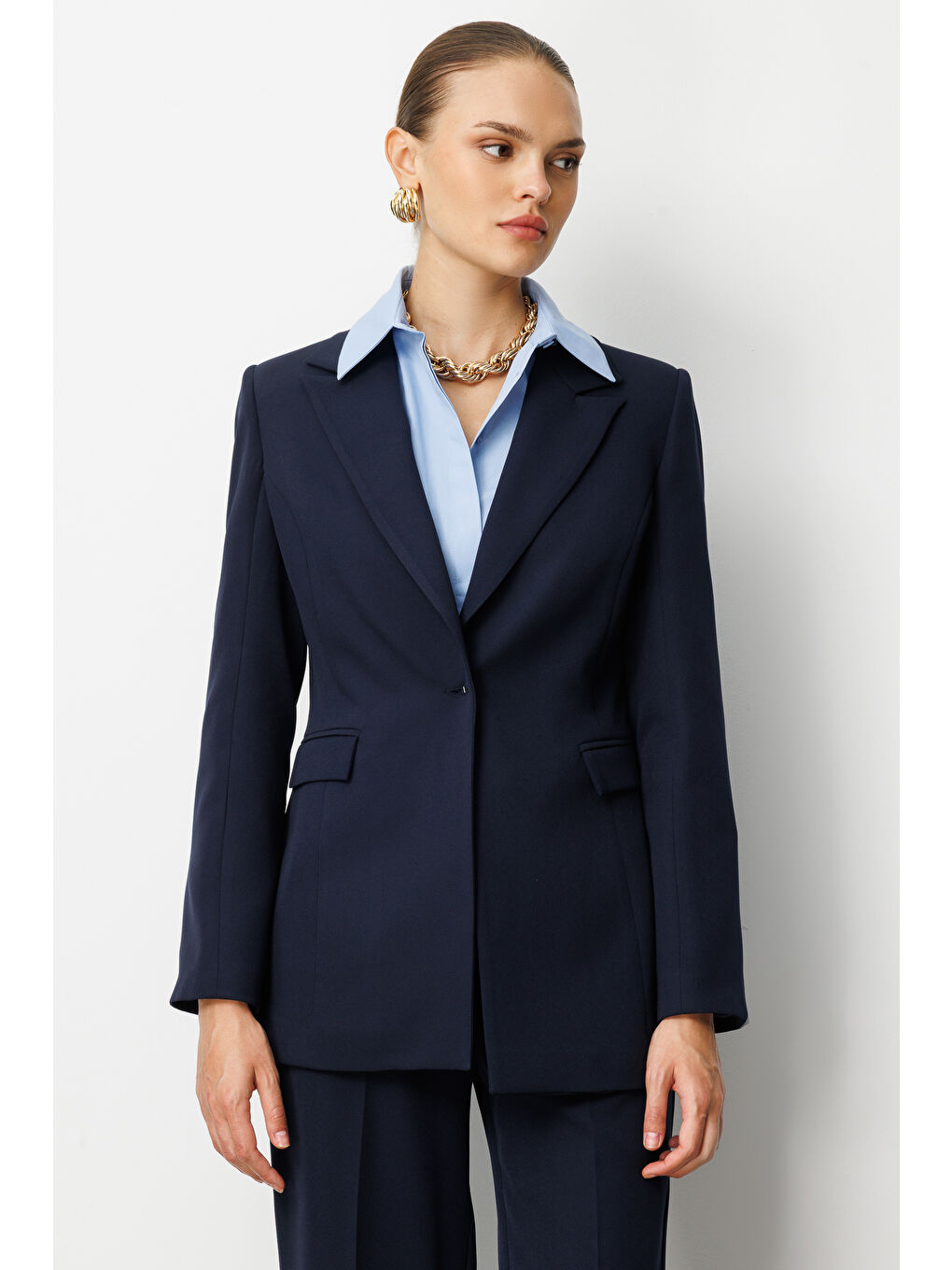 Tek Düğme Klasik Lacivert Ceket