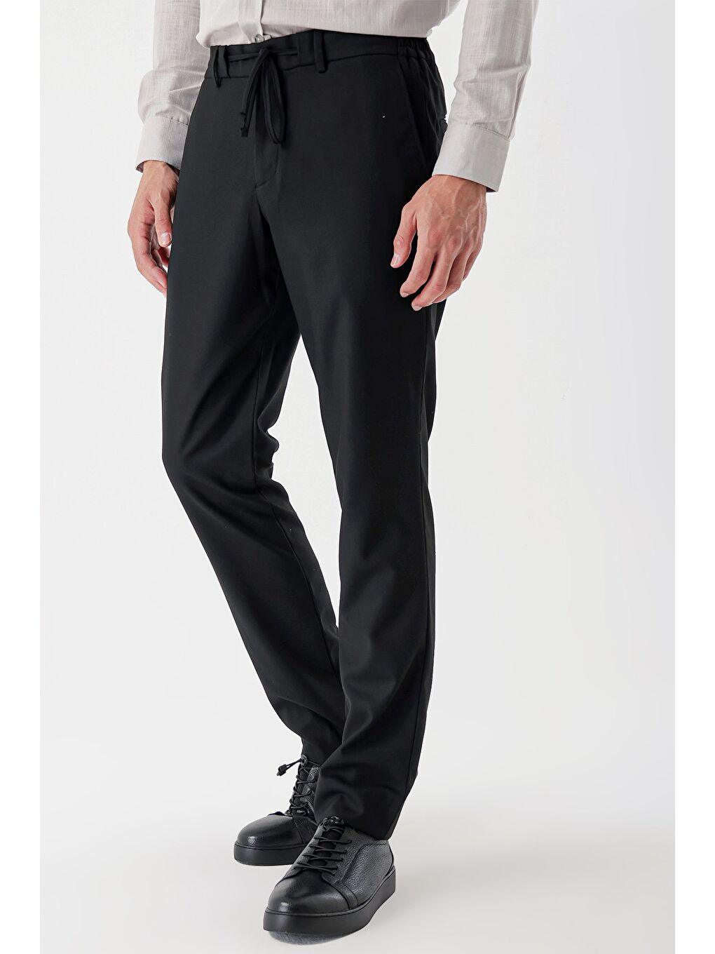 Siyah Esnek Yandan Cepli Casual Slim Fit  Erkek Pantolon 1003235121-2