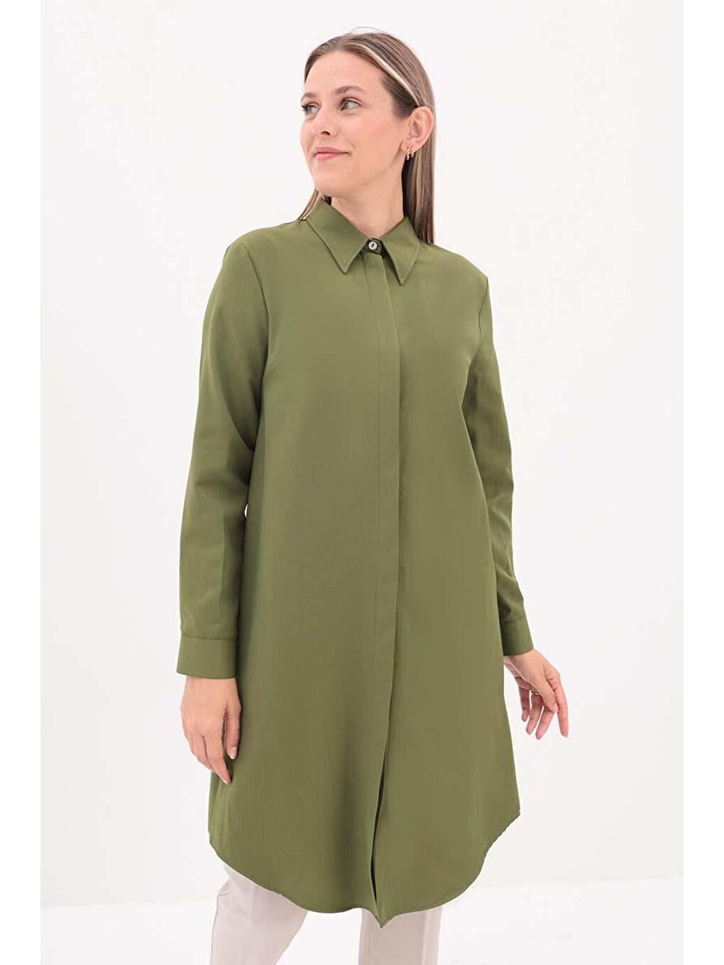 Haki-Gizli Patlı Gömlek Tunik