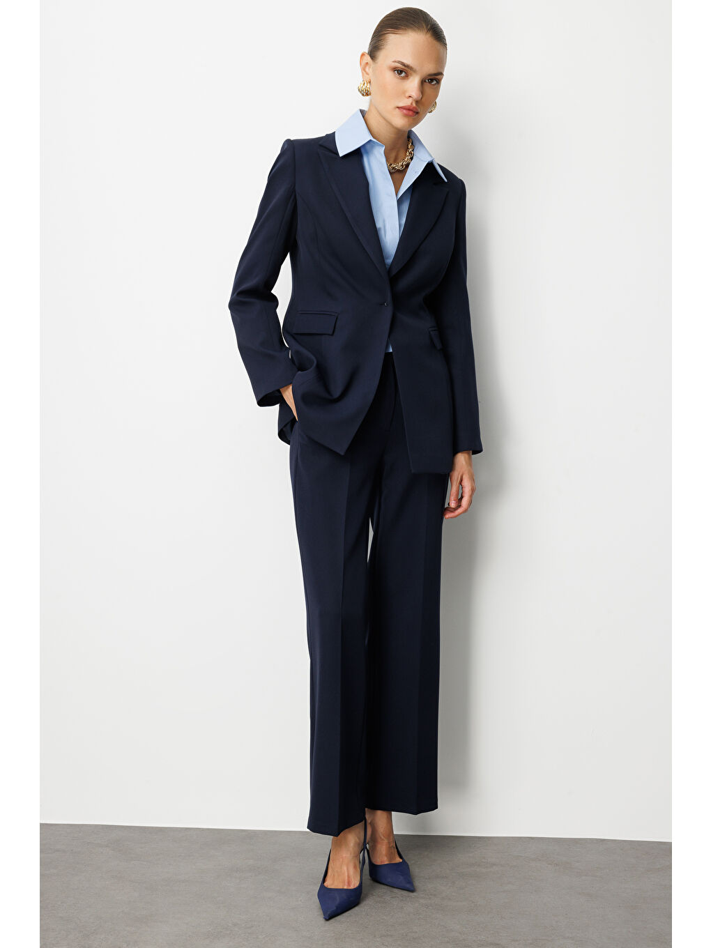 Tek Düğme Klasik Lacivert Ceket-1