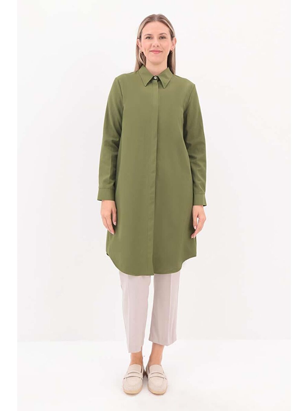 Haki-Gizli Patlı Gömlek Tunik-1