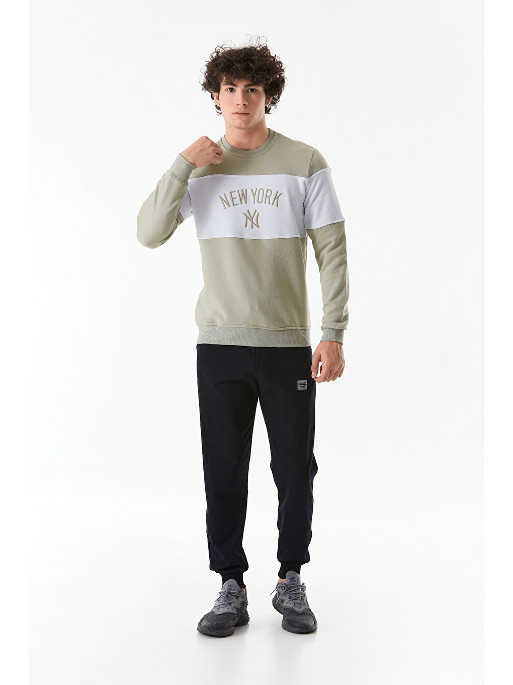 Fullamoda Haki Yazı Nakışlı Bisiklet Yaka Sweatshirt - 2