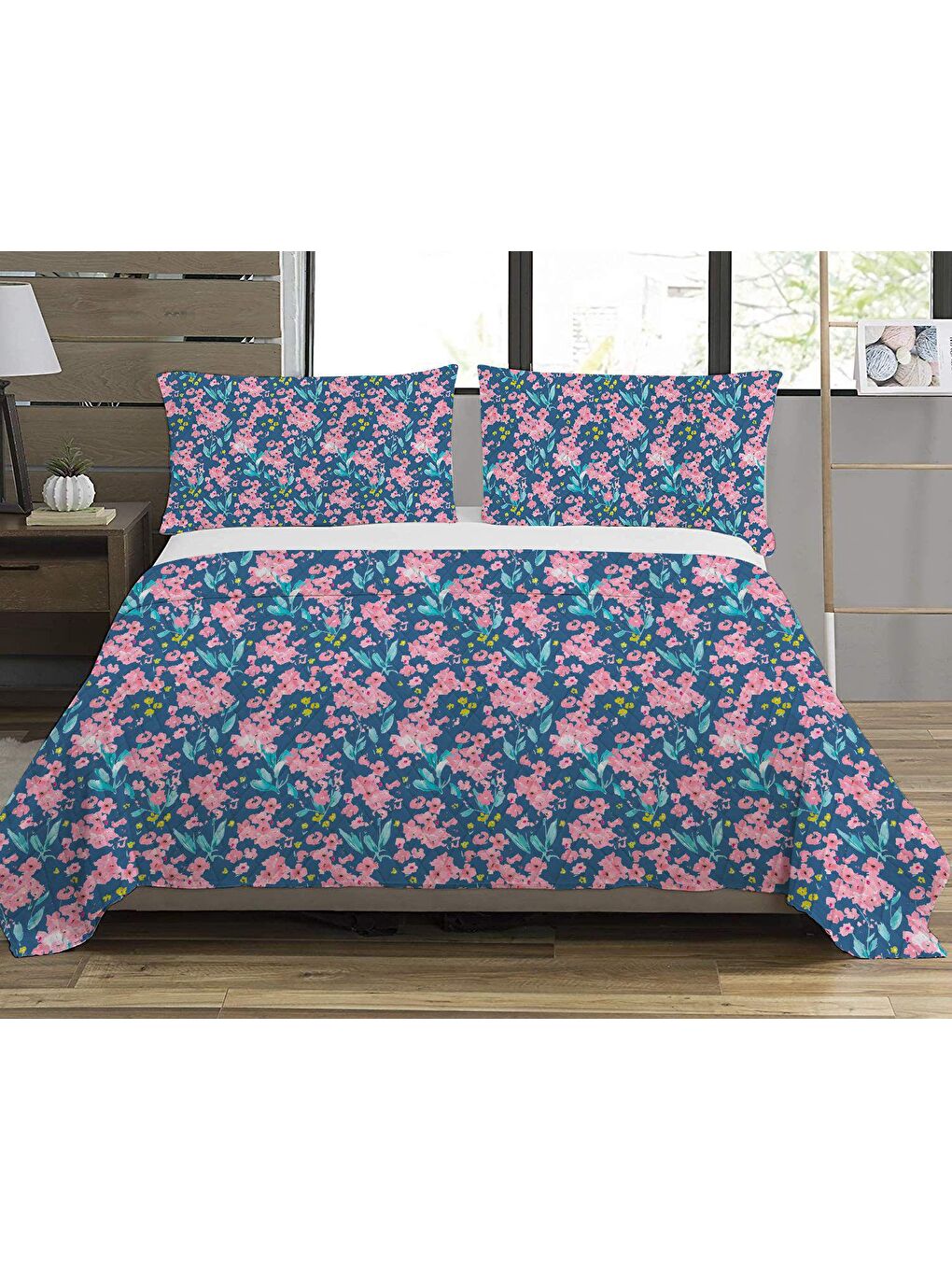 Karışık Çiçek Desen Çift Kişilik Baskılı Pike (200x220 Cm)