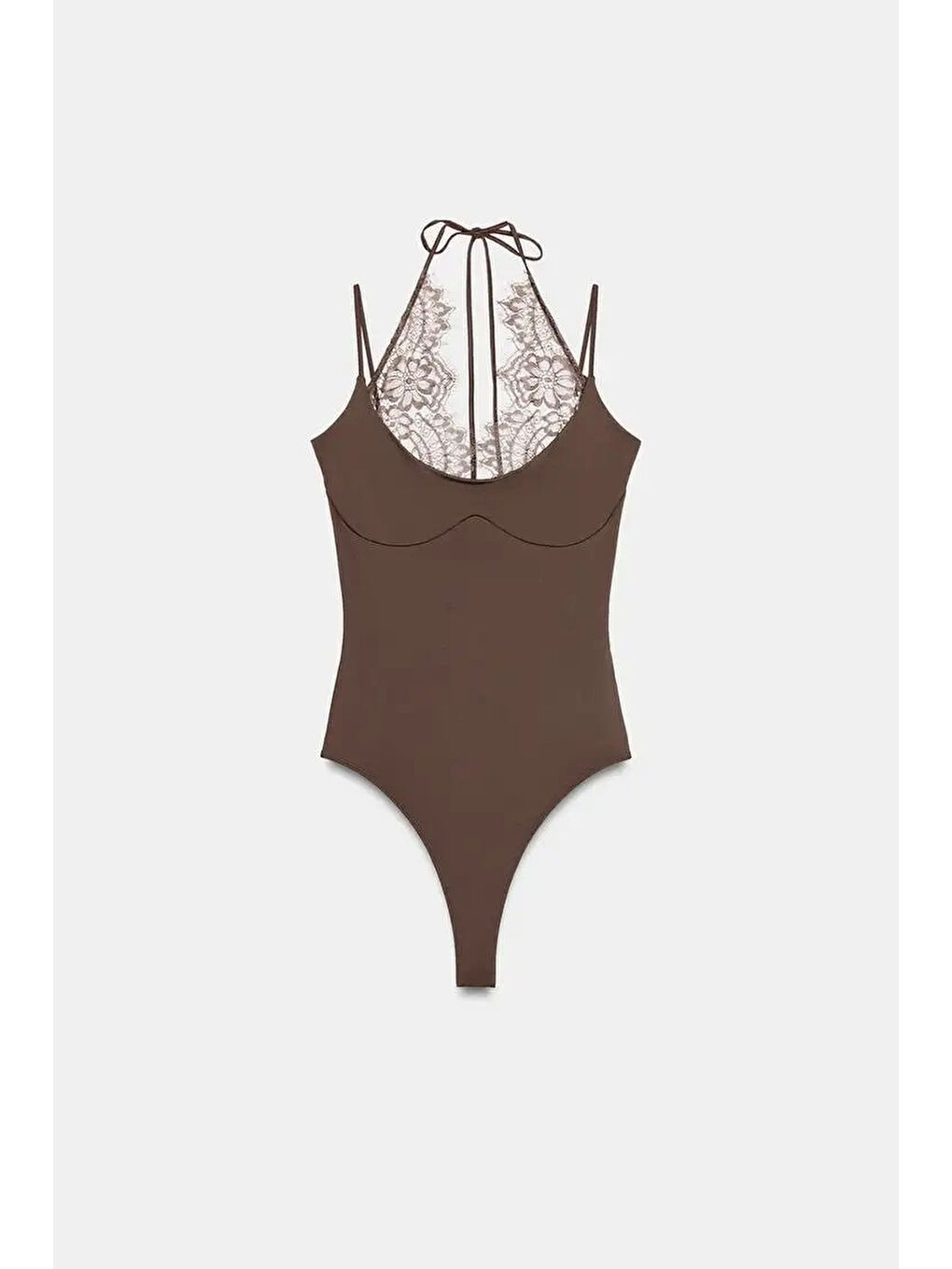 Kahverengi Kadın Kahve Dantel Detaylı Askılı Bodysuit 0800-0410-1
