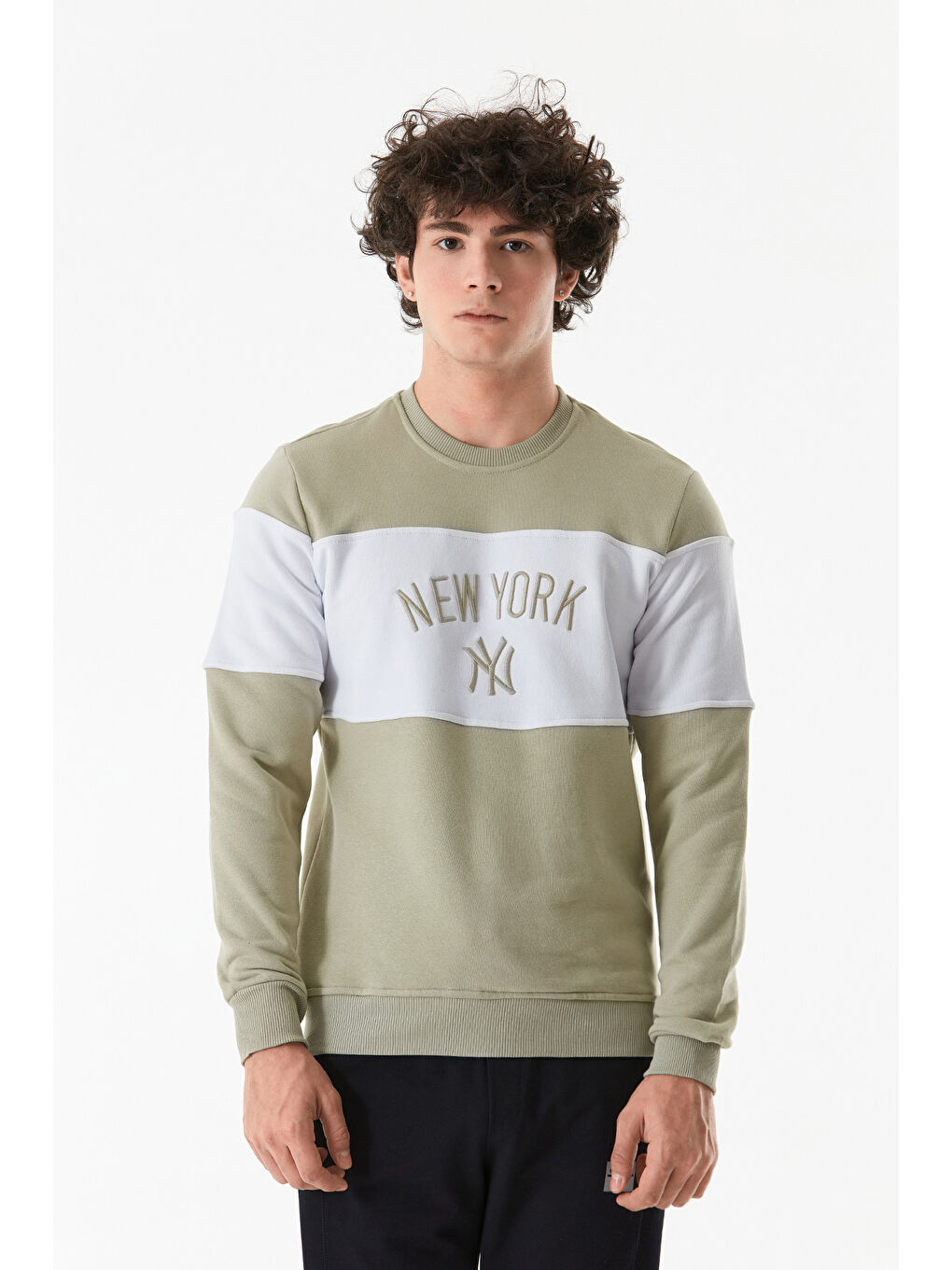 Fullamoda Haki Yazı Nakışlı Bisiklet Yaka Sweatshirt - 4