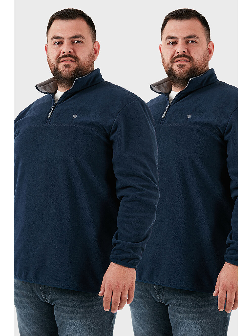 Lacivert Regular Fit Anti-Pilling Büyük Beden Dik Yaka Kışlık Şardonlu 2'li Paket Polar 5906001BS2