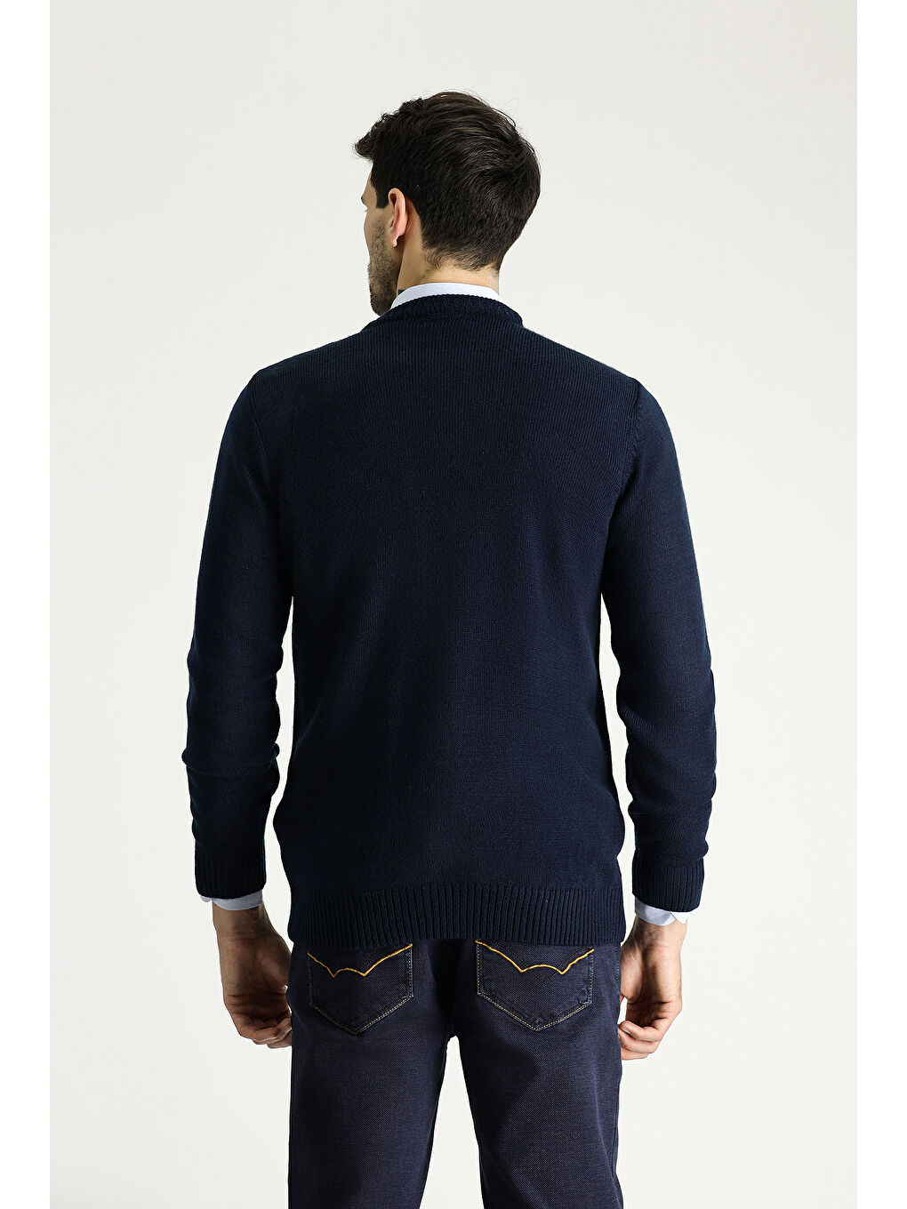 Lacivert Bisiklet Yaka Regular Fit Desenli Triko Büyük Beden Kazak-3