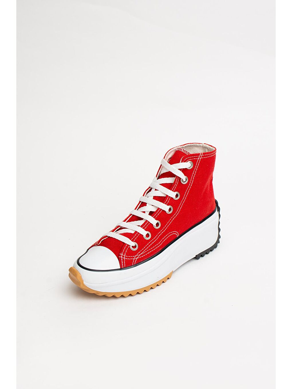 Kırmızı Bağcıklı Rahat Kalın Taban Bilekte Keten Kadın Sneakers 55-1000-23-5