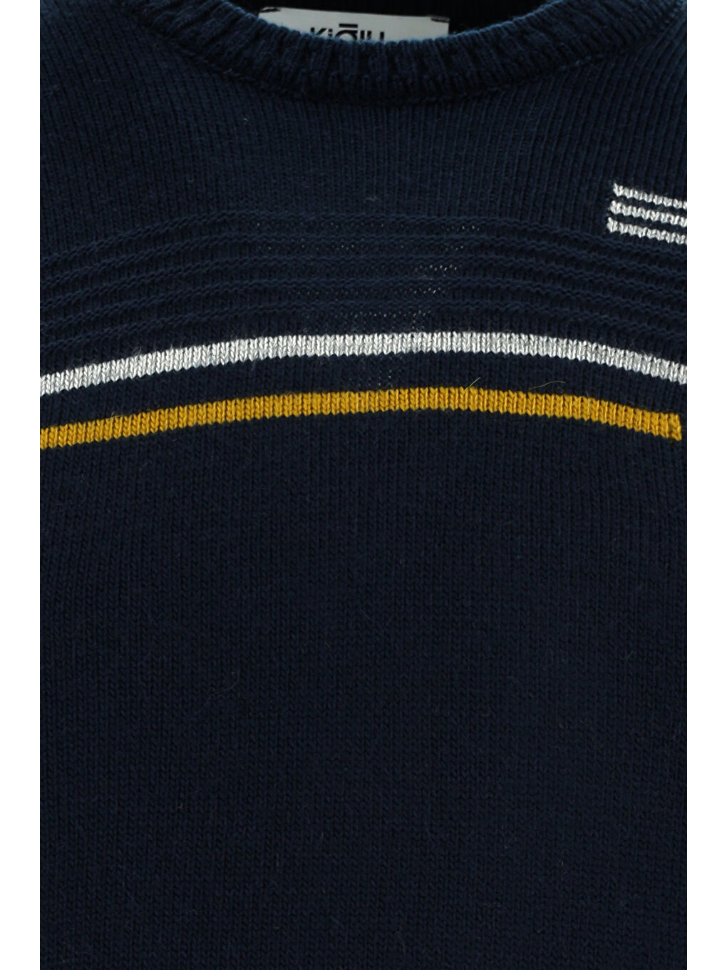 Lacivert Bisiklet Yaka Regular Fit Desenli Triko Büyük Beden Kazak-4